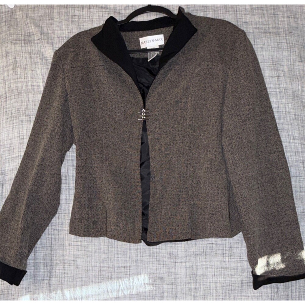 KAELYN-MAX Gray Black Collared Clasp Blazer Jacket Lined Cuff Size 12